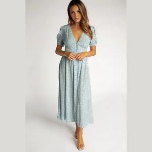 Blue Floral Peasant Midi Dress